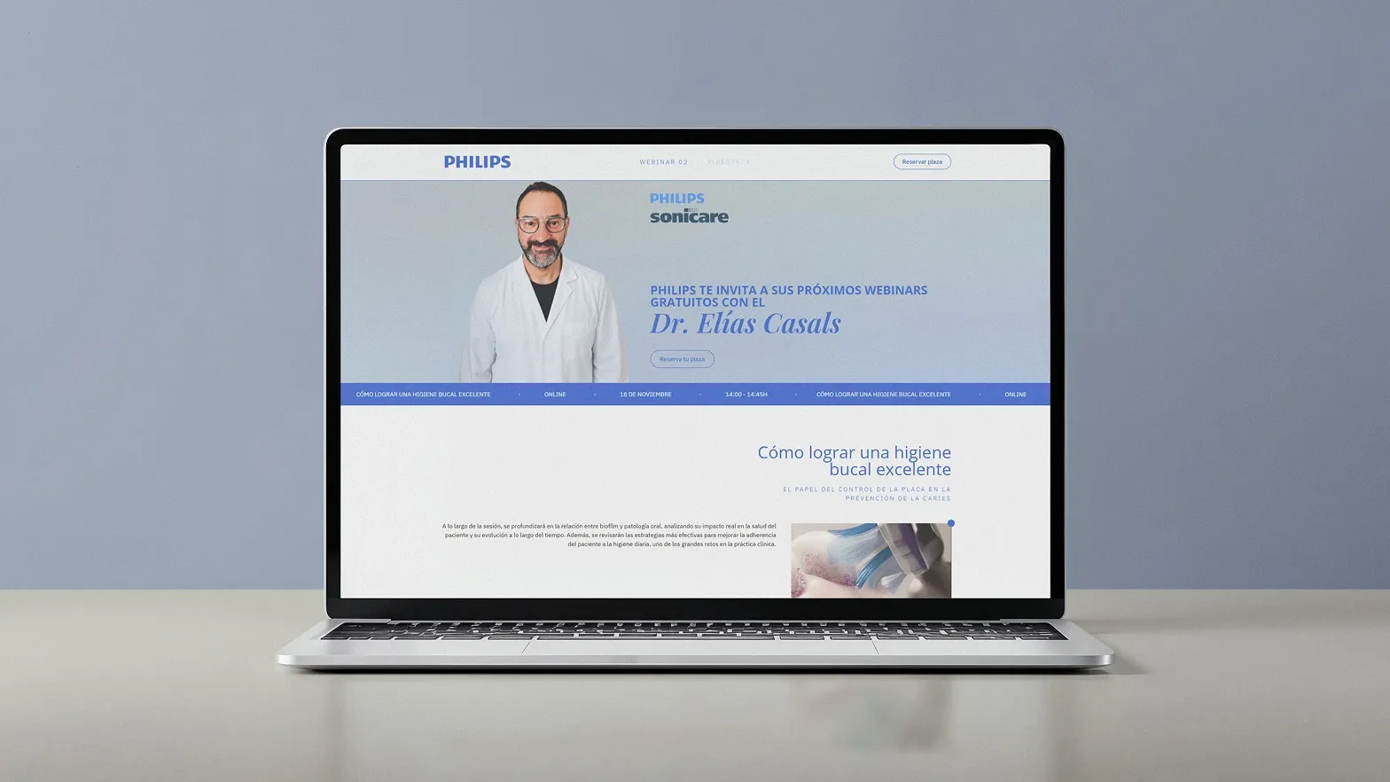 Landing page del webinar de Philips Dental